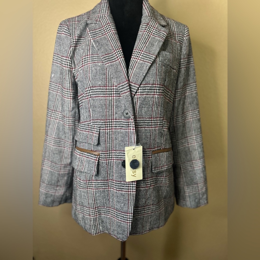 Ebossy Women’s Vintage Style Blazer With Faux Leather Elbow  Patches